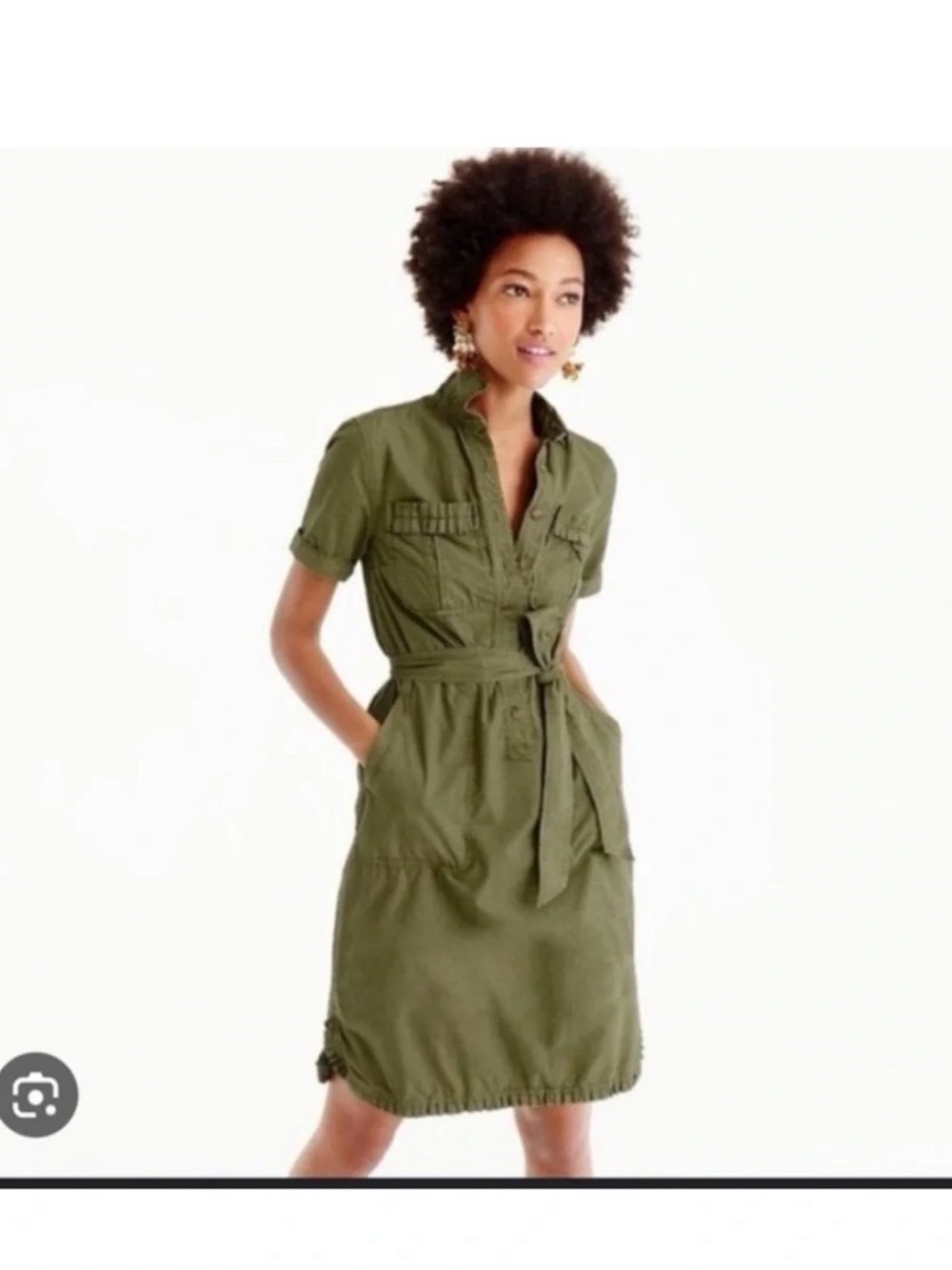 J crew Olive Green Utility Shirt Dress with Waist Tie